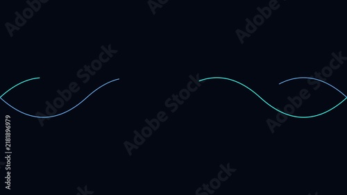 Minimalist abstract wave lines motion animation 4k background, with smooth flowing, blue and green, neon curves on, dark backdrop