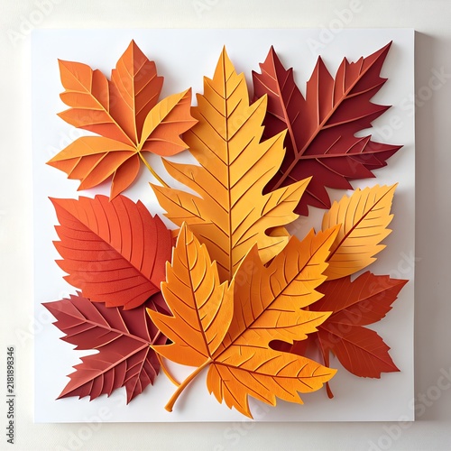 Artistic 3D Layered Paper Cut Autumn Leaves Illustration