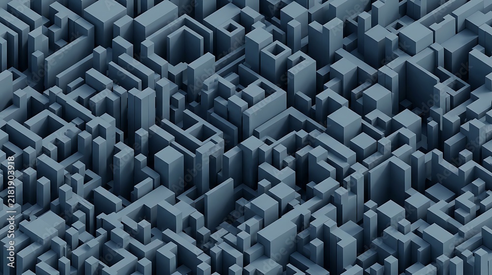 Obraz premium Abstract isometric 3d city blocks pattern in grayscale