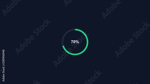 70 percent loading circle animation on dark 4k background, for digital progress, and data processing percentage