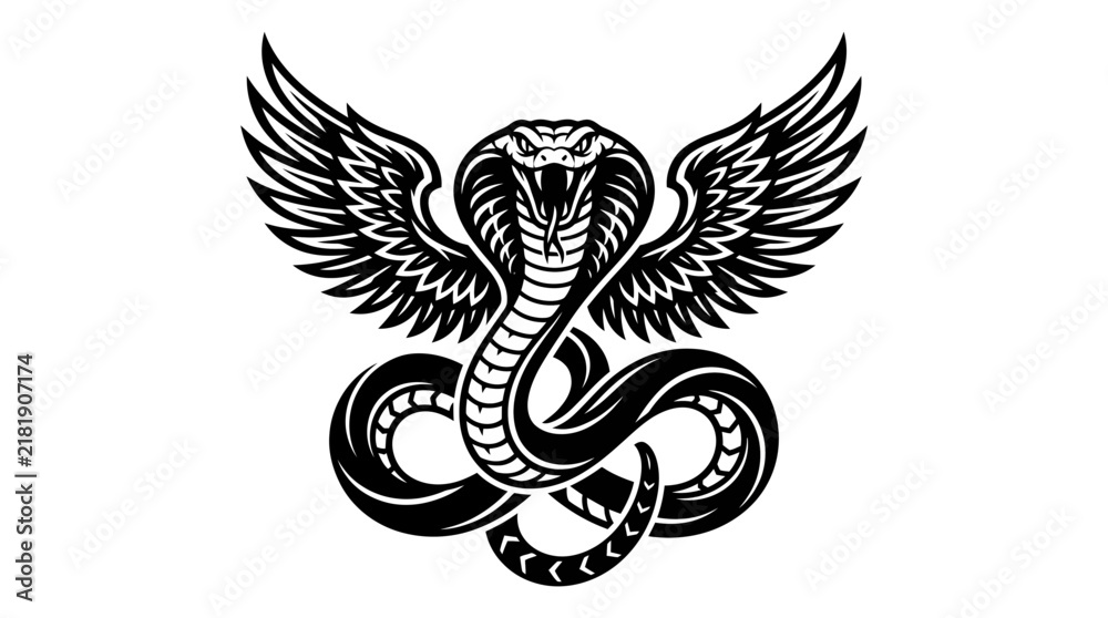 Fototapeta premium Majestic winged cobra snake tribal illustration.