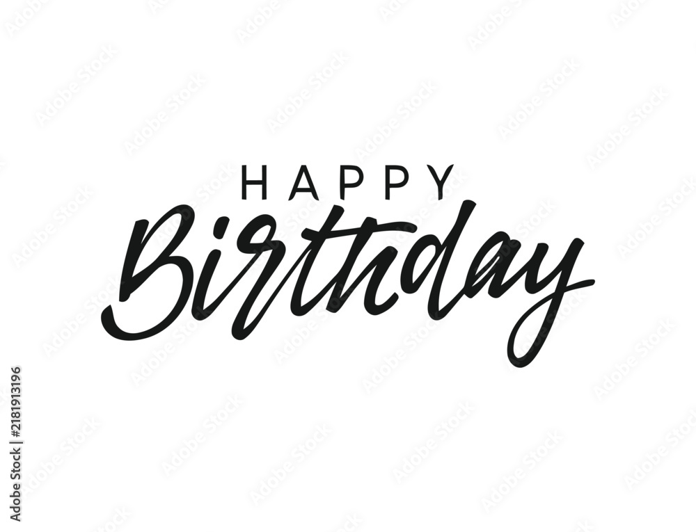 Fototapeta premium Elegant black handwritten calligraphy happy birthday text isolated on a clean white background for greeting card design