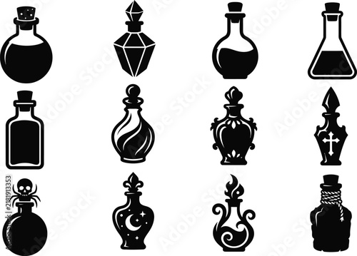 фотографія A collection of black silhouette potion bottles for halloweeen party decorations