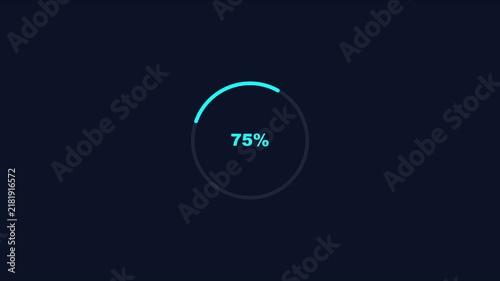 75% loading progress circle animation on dark 4k background, for digital interface