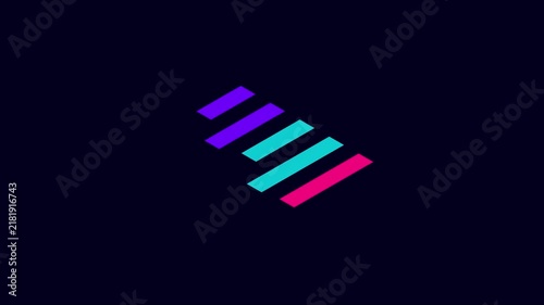 Abstract isometric loading bar animation with neon gradient bars on dark 4k background