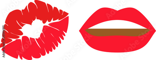  unique red lip designs featuring a detailed lipstick kiss mark with center heart shape and slightly open mouth vector on white.