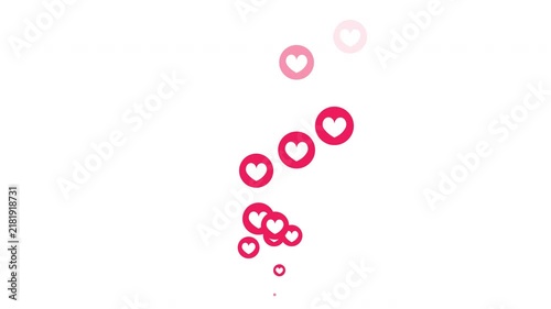 Hearts fountain in a flat style, social media, love concept. 4K animated footage with alpha channel