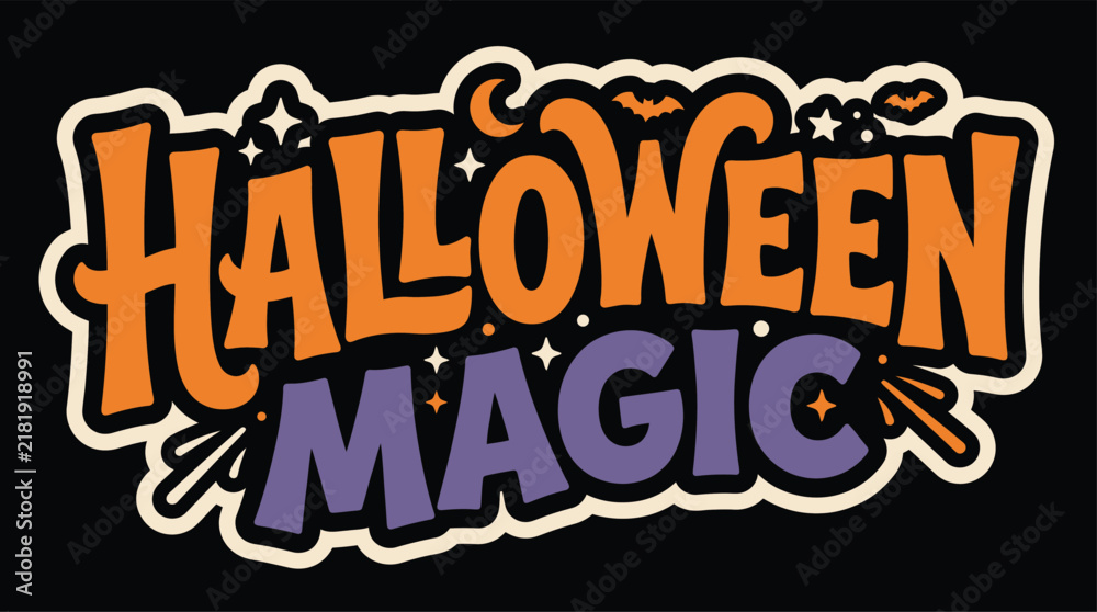 Obraz premium Creative halloween magic typography for t shirt or poster design featuring festive orange and purple spooky lettering style