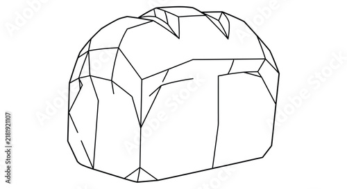 Line drawing of a large rock formation with geometric facets