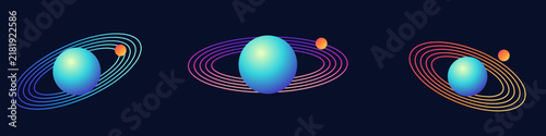 Принти на полотні Colorful orbital ellipses and spheres on a midnight background