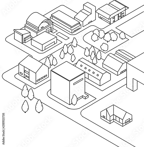 isometric city drawing style, building 