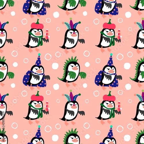 Halloween animals cartoon seamless penguin monsters pattern for wrapping and kids clothes print and party accessories