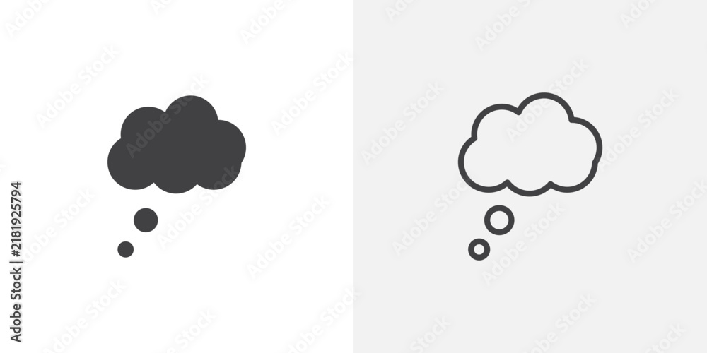 Obraz premium Thought bubble icon flat outline in black