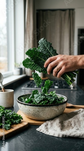 Healthy Kale Preparation Fresh Ingredients For Nutritious Cooking