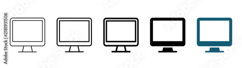 Computer Monitor Icons Set: Flat Design, Outline, Solid, and Color Variations