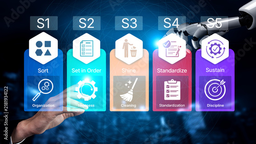 Obraz na plátne Comprehensive Visual Representation of the 5S Methodology in Lean Management for Workplace Organization and Efficiency Improvement Strategy