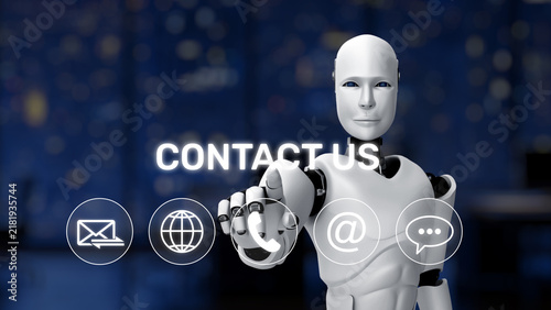 Fotografía A modern robotic assistant extends its hand in a digital workspace, promoting innovation and communication