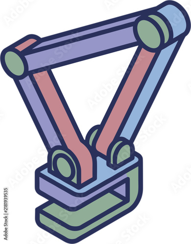 Isometric illustration of a robotic arm with a clamp gripper
