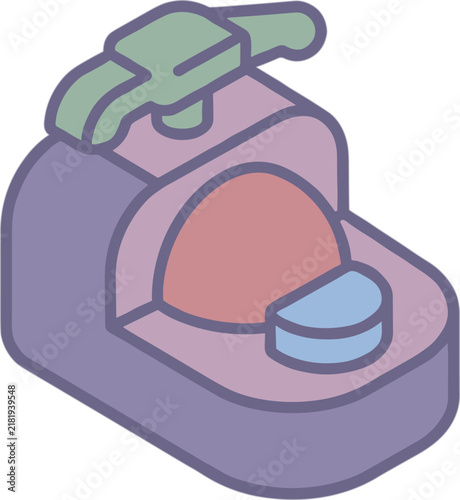 Isometric illustration of a stylized oven or kiln with a curved