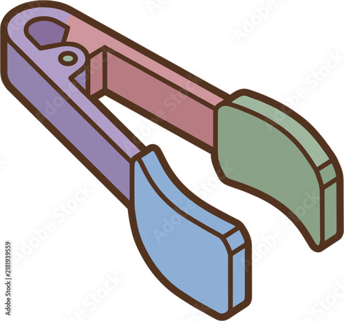 Isometric illustration of pastel colored kitchen tongs with gripping