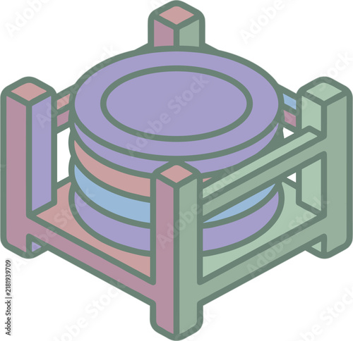 Isolated stack of round data storage units in isometric view