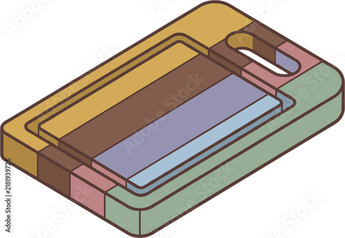 Isometric chopping board with segmented sections in muted earth