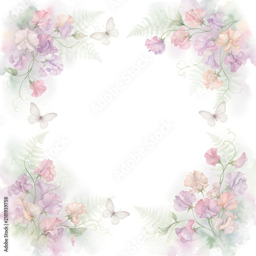 Watercolor floral frame wedding stationery background