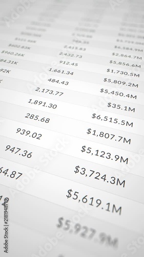 Financial business data analysis process on accounting documents, excel spreadsheet calculation, office balance sheet table on screen, finance company number statement, market statistic report