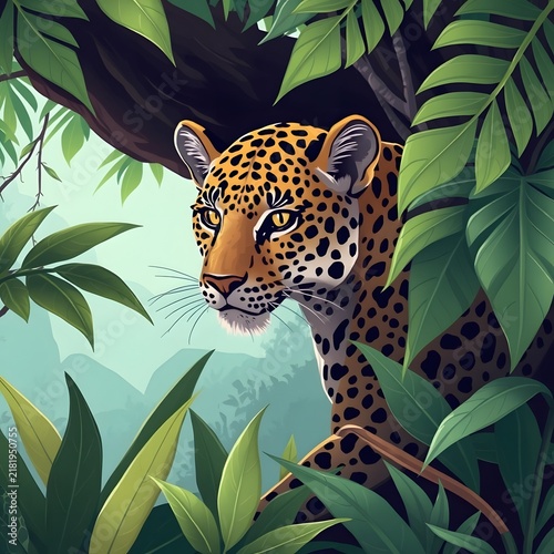 Jaguar in lush green jungle