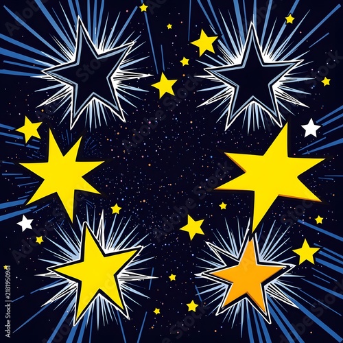 Bright yellow and white stars against a dark night sky
