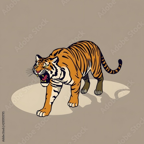 Roaring tiger with extended claws