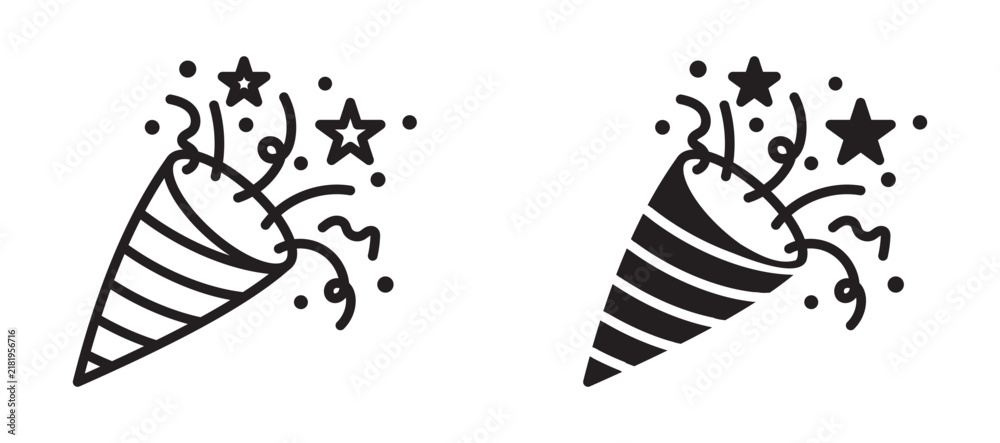 Obraz premium Confetti popper icon flat outline in black