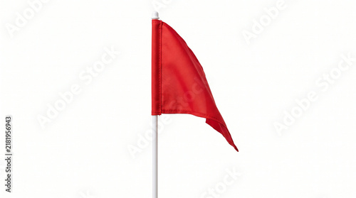 Red flag on a pole isolated on white background for warning or alert concept