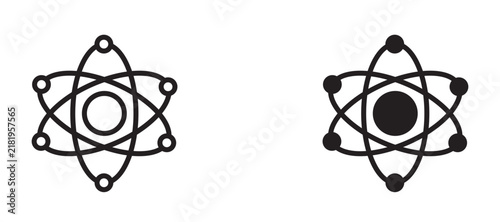 Foto Atom icon flat outline in black
