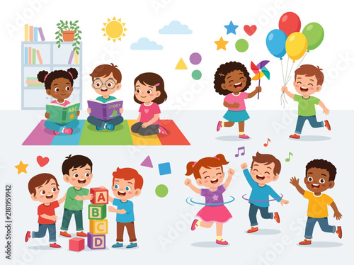 Joyful Diverse Children Engaged In Playful Educational Activities
