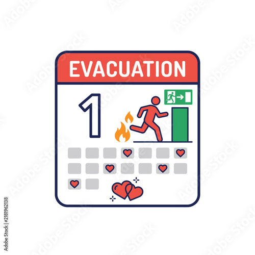Evacuation Plan With Fire Escape And Hearts On Calendar Grid