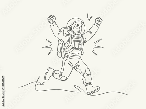 Excited Astronaut Running With Arms Raised In Celebration