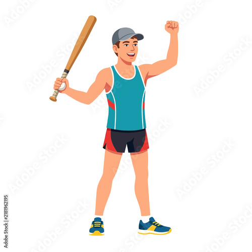 Excited Baseball Player Celebrating Victory With Bat
