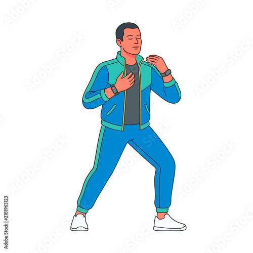 Energetic Male Athlete Performing Workout Routine With Focused Expression And Smartwatch