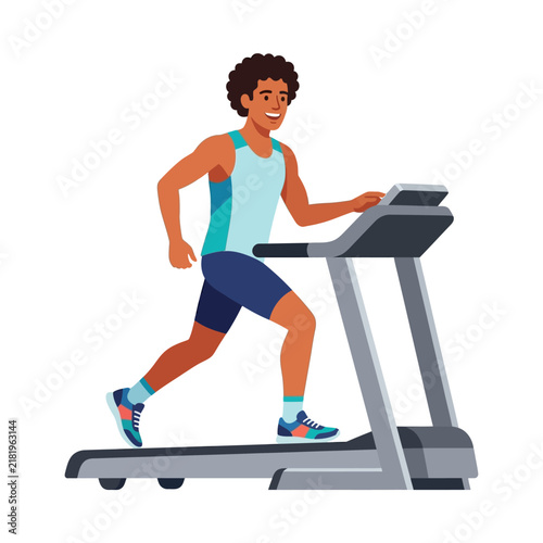 Energetic Man Exercising On A Treadmill For Fitness And Health
