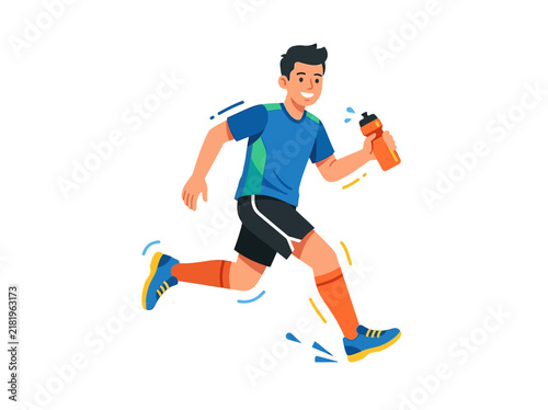 Energetic Man Running With Hydration Bottle During Outdoor Workout