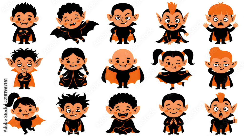 Obraz premium Cartoon kids dressed as cute vampire characters