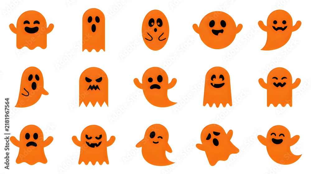 Fototapeta premium Happy and funny cartoon ghost expressions set
