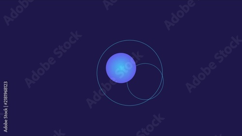 Abstract motion with glowing blue sphere and dynamic expanding circles on dark animation 4k background
