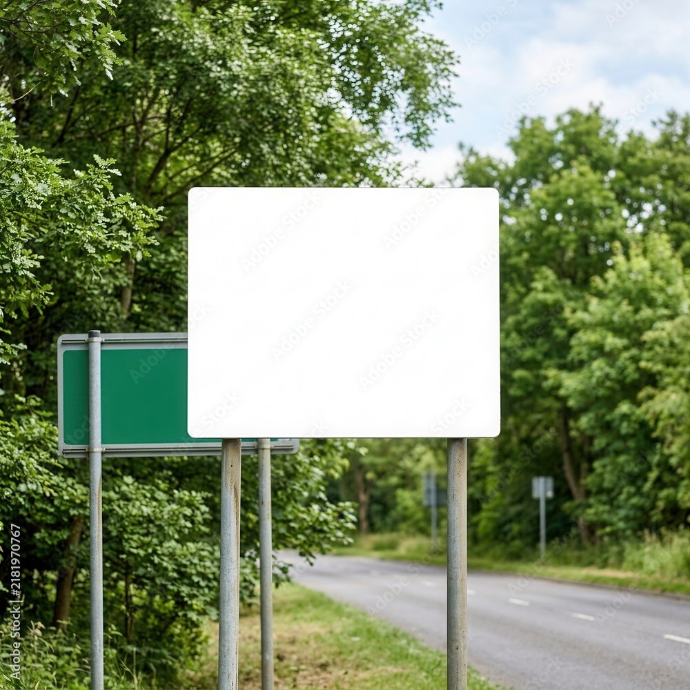 Fototapeta premium Blank Roadside Signage In Green Nature Setting Inviting Customization