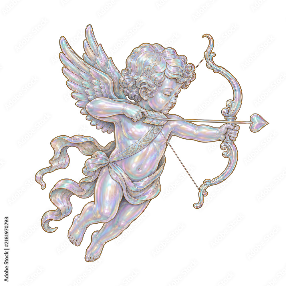 Fototapeta premium PNG Elegant cupid illustration with bow and arrow.