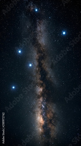 Obraz na płótnie Stunning night sky photograph showing the bright band of the Milky Way galaxy fi