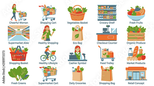 Shopping Grocery Retail Store Icons.