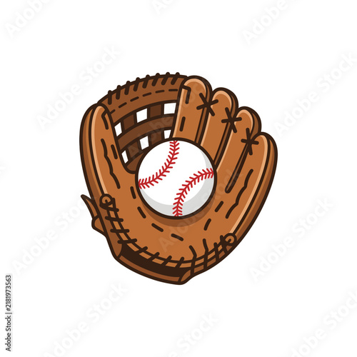 Illustration of a Baseball Glove Catching Ball.