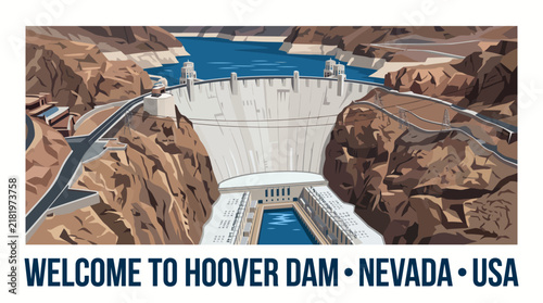 Bild auf Leinwand Very beautiful realistic vector of the iconic Hoover Dam with simple curved conc